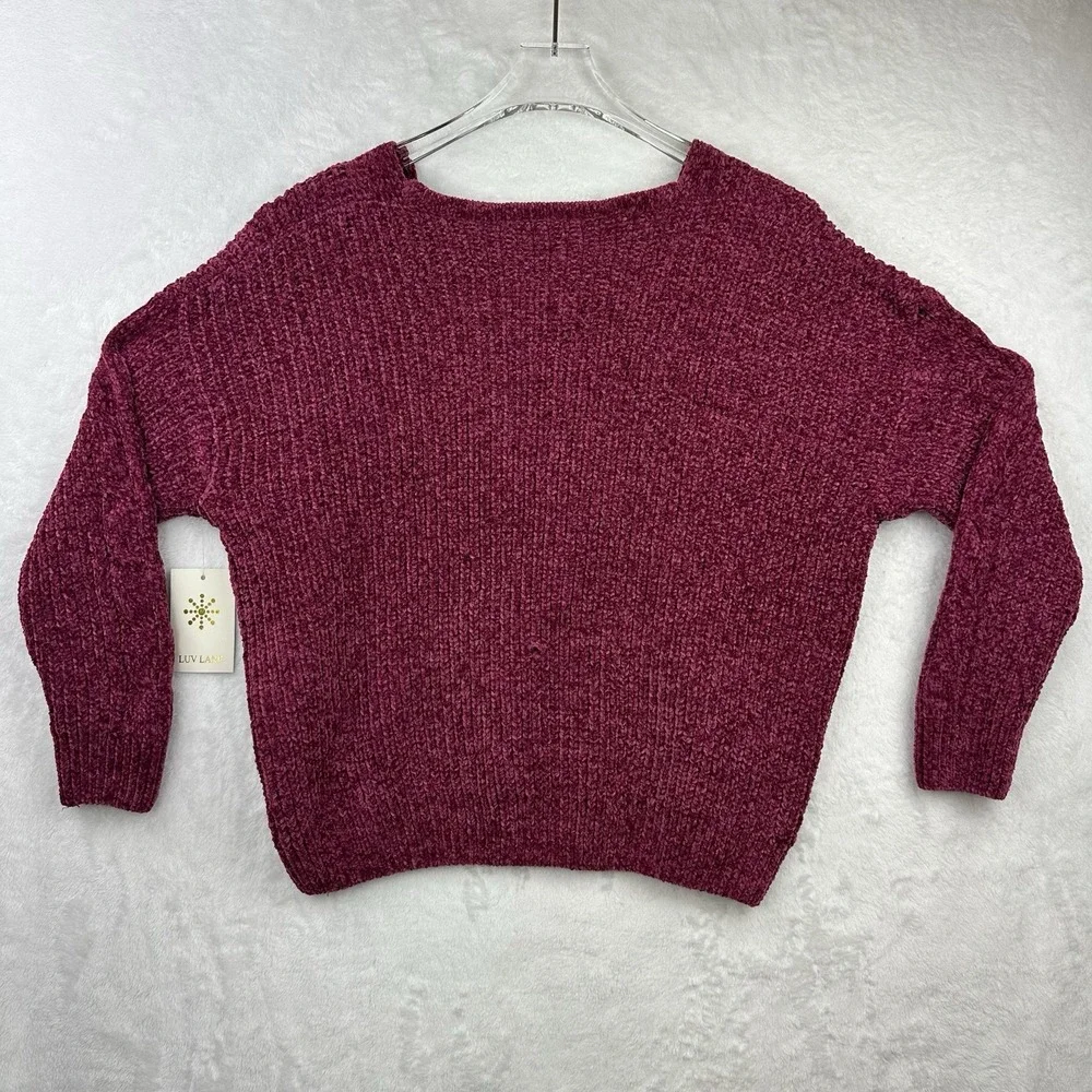Luv Lane NWT Womens Long Sleeve Pullover Sweater Chenille Size S Dark Pink